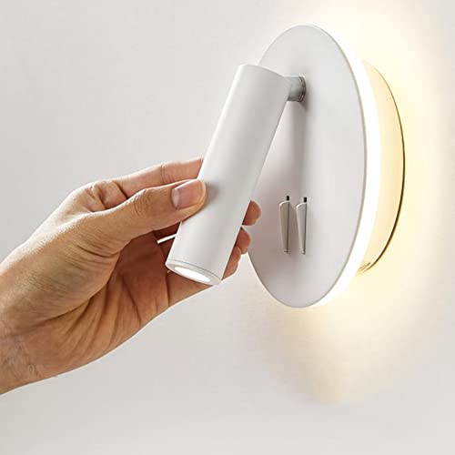 Image of Modern Wall Mount Light Focused Bed Bedside Reading Wall Lamp with Switch LED Wall Sconce Rotatable Headboard Lights Indoor Spotlight Adjustable for Living Room,Bedroom 3+7W 3000K White