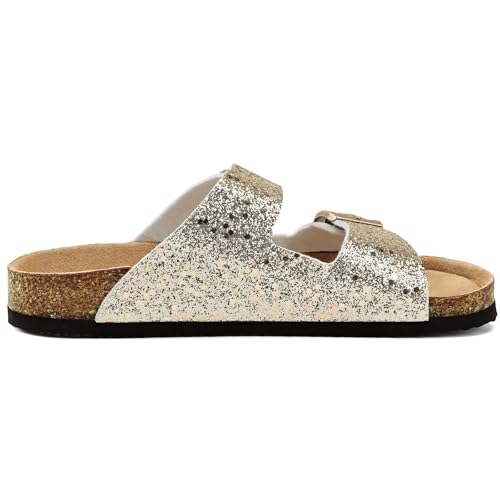 Image of Torotto Kids Sandals Boys Girls Slide Summer Non-slip Cork Glitter Toddler Slippers with Adjustable Straps for Indoor & Outdoor