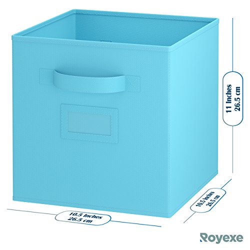 11 Inch Storage Cubes (Set Of 8) Storage Baskets | Features Dual Handles & 10 Label Window Cards | Cube Storage Bins | Foldable Fabric Closet Shelf Organizer | Drawer Organizers And Storage (Blue) #TOP2