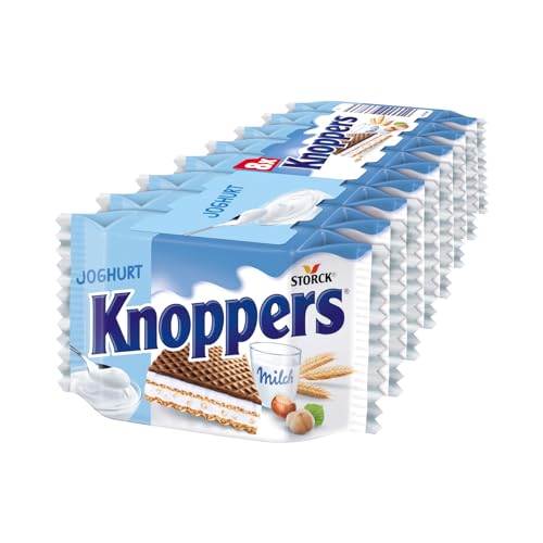 Knoppers Joghurt – 8 x 25g – Gefüllte Waffelschnitte mit Joghurtcreme und Nougatcremefüllung