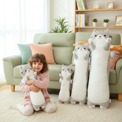 Image of Kekeso Long Cat Plush Pillow, Cute Cat Stuffed Animal Toy for Home Decor Sofa Cushion Christmas Valentine's Birthday Gift for Adults (Gray, 60cm /23.62in)
