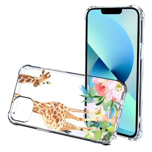 Losthll Compatible With Iphone 13 Clear Case,Funny Giraffe With Flowers Iphone Case For Women Girls,Four Corner Reinforced Shockproof Tpu Bumper Phone Cover Designed For Iphone 13 6.1 Inch #TOP1