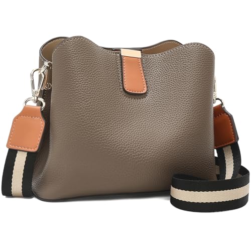 FOXLOVER Lichee Pattern Crossbody Bags for Women Vegan Leather Purses Trendy Shoulder Handbags with Wide Strap