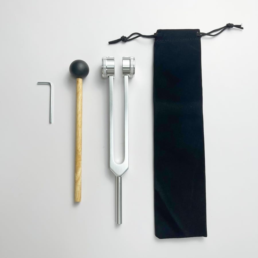 YIUWOD Diapason Terapeutico - Diapason Medico - 128 Hz Instrumento de CuracióN - Para Terapia de MeditacióN,Alivio de La Ansiedad (con Martillo de Silicona,Correa de Almacenamiento,Llave Hexagonal)