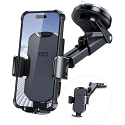 Soporte Movil Con Clips YOSH Soporte de teléfono móvil para coche, 2023, salpicadero, parabrisas, soporte para teléfono móvil, soporte de teléfono móvil, diseño de piel con clips de doble cierre para iPhone Samsung S23 S22