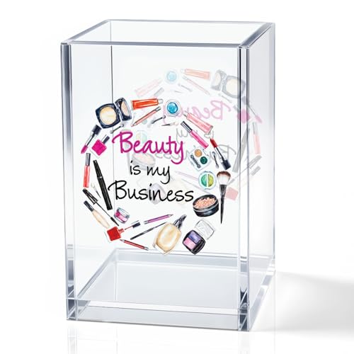 Image of Beauty is My Business Acrylic Cosmetic Holder, Funny Makeup Brush Holder Gifts for Cosmetologist Makeup Lover Women Girls, Christmas Birthday Gifts for Daughter Niece Sister BFF