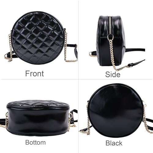 Image of Round Crossbody Bag for Women,PU Leather Shoulder Bag with Metal Chain Strap, Cellphone Purses with Zipper