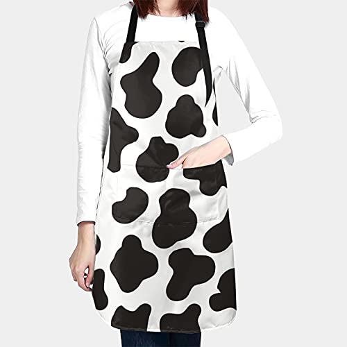 Xwqwer Cow Print Bib Apron With 2 Pockets, Adjustable Kitchen Aprons Ties Waterdrop Resistant For Men Women Suitable For Cooking Bbq Chef Grill Baking #TOP1