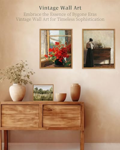 Upwoigh Red Poppies Framed Wall Art,Vintage Wall Art,Modern Farmhouse Decor thumb #4