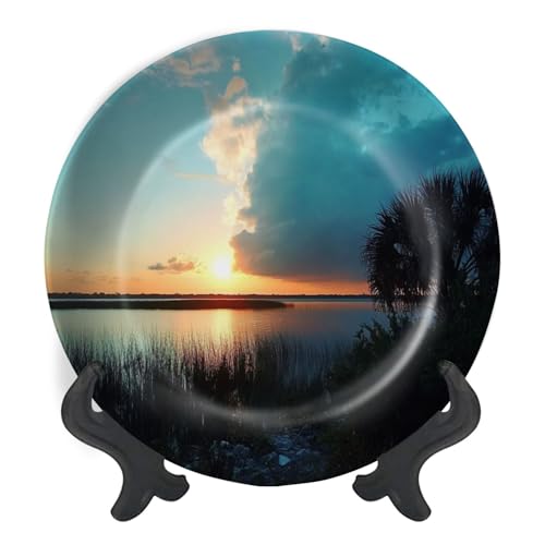 Decorative Plates for Display Palm Sunset Gift Plates Ceramic Collections Plates Hanging Artwork for Living Dining Room Kitchen Souvenir