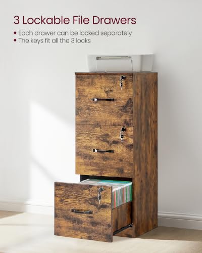 Image of VASAGLE 3 Drawer File Cabinet with Locks, for A4, Letter Sized Documents