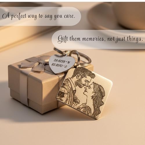 Image of Personalized Engraved Photo Keychain - Custom Stainless Steel Keyring | Unique Gift for Birthday, Anniversary, Wedding, Valentine's Day | For Dad, Mom, Couple, Him, Her