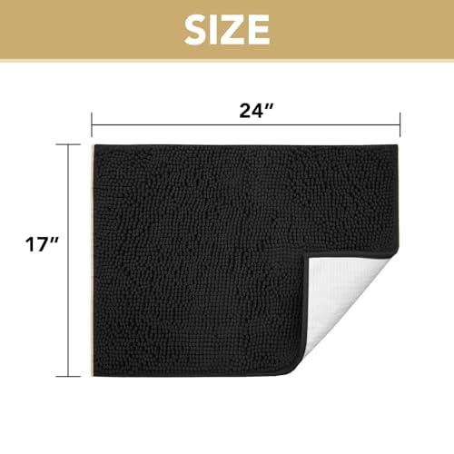 Image of H.VERSAILTEX Dog Door Mat for Muddy Paws Absorbent Dirt Trapper Non Slip Quick Dry Washable Chenille Mats for Dogs Entry Rug for Indoor Outdoor (Black, 17 inch x 24 inch)
