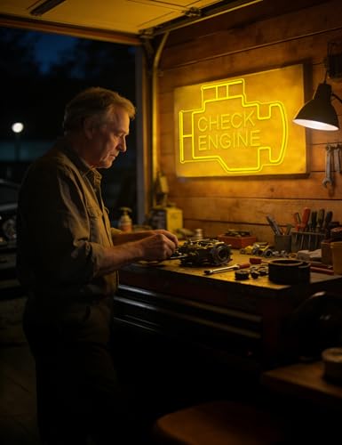 Image of Check Engine Neon Sign for Man Cave Wall Decor, LED Light Up Garage Wall Art Sign for Car Room, Auto Repair Workshop Decor, Car Enthusiast (Check Engine)