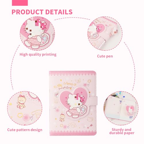Ki-ty Tagebuch Mädchen mit Stift, Cartoon Tagebuch und Stift Set, Kinder Leder Journal Notizbuch mit Magnetschnallenverschluss, Bunten Innenseiten Schreibwaren Schulanfang Geschenke für Kinder