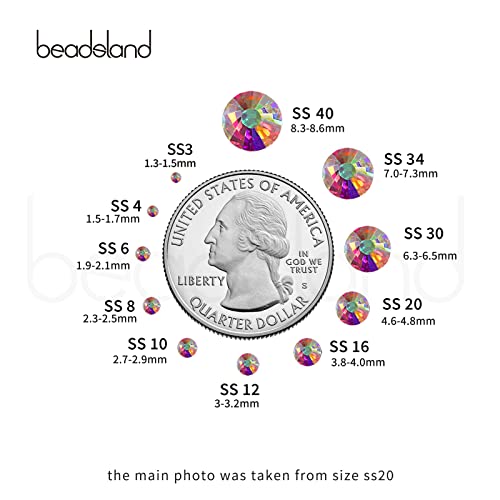 Image of Beadsland Flat Back Crystal Rhinestones, Crystal AB, SS30, 576pcs | Flatback Glass Gems, 6.3-6.5mm, for Nail Art Craft, Glue Fix,Clear AB
