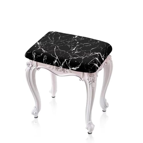 Fuojuvelie Black Marble Stool Cover Fabric Bar Stool Covers Set of 2 Super Breathable Ottoman Slipcover Vanity Stool Cover for Kitchen Pub Dining Room Cafe Furniture