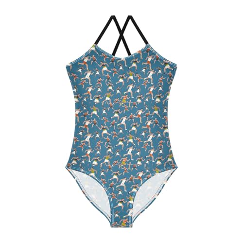 senya Girls Swimsuits One-Piece Swimwear Tie Bathing Suit Beach Summer Round Neck 9-10T Run Pattern