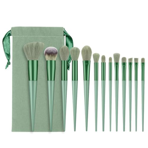ZKSXOA 13-Piece Makeup Brushes Sets,Face and Eye Make-up Brushes for Foundation Powder, Concealers, Blush, and Eyeshadow,with Bag,Green