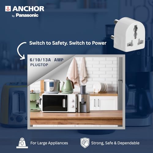 Image of Anchor by Panasonic 6 /10 /13A 3 Pin Multiplug adapter with Universal Combi Socket | 3 Pin Multi Plug Universal Socket (White, 52809-Pk6)