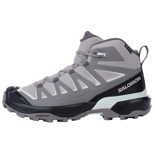 Salomon Women’s X Ultra Flare Mid Gore-Tex Hiking Shoe, Waterproof Shoes with Support & Stability for Rugged Trails & Multi-Day Hikes - Paloma/Cloudburst/Clearly Aqua - 9.5 Medium