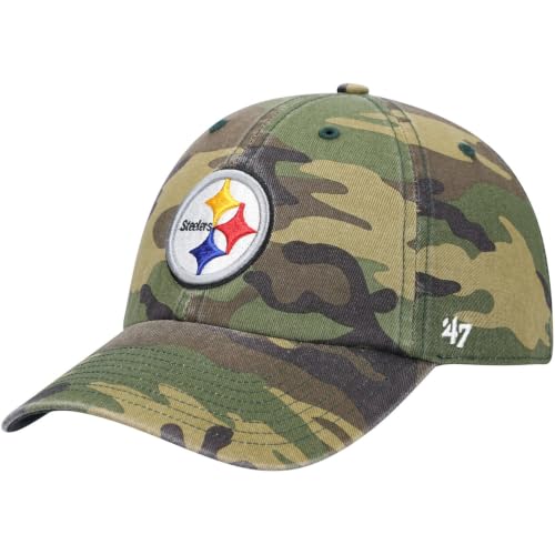 47 NFL Unisex Adult Camo Clean Up Primary Logo Adjustable Hat Cap One Size (Pittsburgh Steelers - Camo, Pittsburgh Steelers)