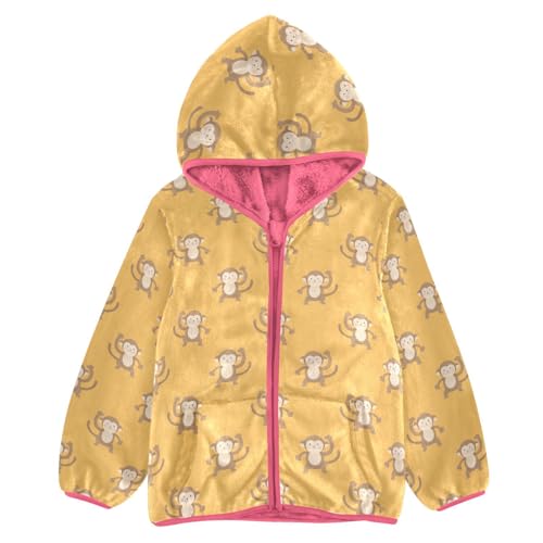 Cartoon Monkey Toddler Fleece Jacket Baby Girls Hooded Zipper Long Sleeve Thick Warm Outerwear 3-10 Years