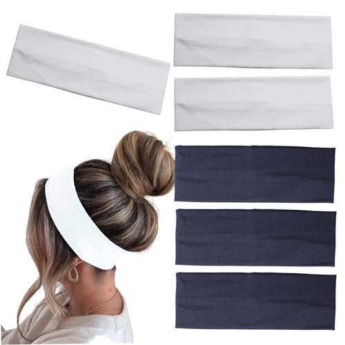 MLMOMVME 6 Pcs Headbands for Women Hair Cotton Headband Non-slip Stretchy Elastic Head Wrap Holder Hair Accessories White Navy Blue Color