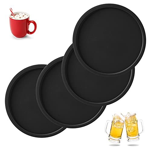 Dacitiery Set of 4 Drink Coasters Silicone Coasters Non-Slip Cup Mats Suitable for Cold Drinks Hot Drinks Coffee Cups And Other Beverage Coasters(Black)