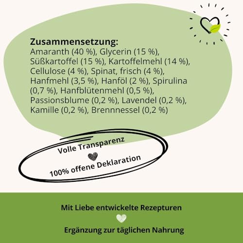 BugBell Softer Hundeleckerli zur Entspannung 60g, bei Angst & Stress, Hypoallergen & Pflanzlich, mit Hanf, Spinat, Fenchel, Kamille