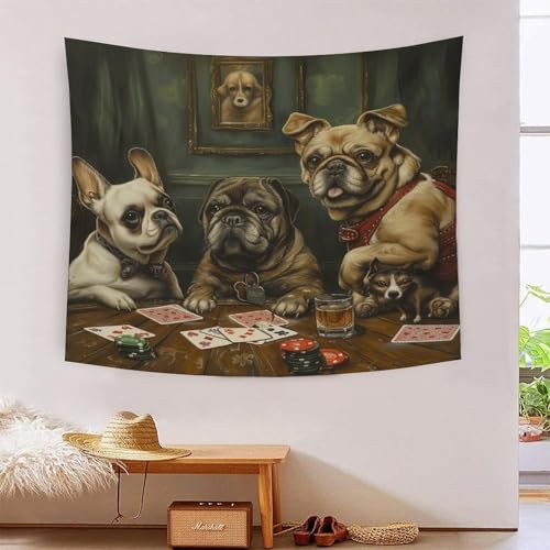 Effet tapisserie bouledogue français pour masquer un mur nu avec élégance