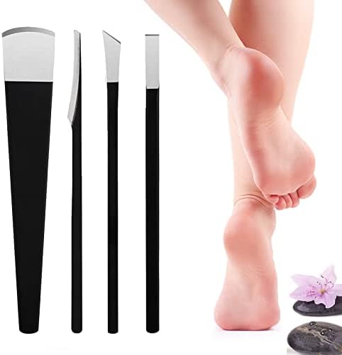 Pedicure Knife Set - 4 PCs Professional Foot File Dead Hard Skin Remover Corn Feet Heel Cuticle Callus Shaver Foot Rasp Kit - Pedicure Foot Care Tools with Storage Bag for Dry Hard &Cracked Skin Black
