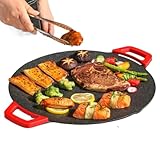 AISINILALAO 28CM tragbare antihaftbeschichtete elektrische Indoor-Grillpfanne, Haushaltsrunde BBQ-Grillplatte Grillpfanne Antihaft-Grill mit einstellbaren Zahnrädern Grill
