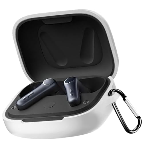 BOOLINN Earfun Air pro 4 ケース 対応 エアプロ4 液状シリコン イヤーファンエアプロ4 ケース キズ防止 耐衝撃 装着充電可能 防水 防塵 紛失防止 カラビナ付きearfun air pro 4 ケースカバー(ホワイト)