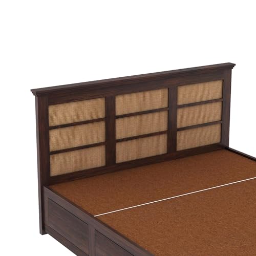 Image of Ganpati Arts Solid Sheesham Wood Queen Size Cane Bed with Hydraulic Storage | Solid Wooden Double Bed Cot Bed with Box with Headboard (Walnut Finish)