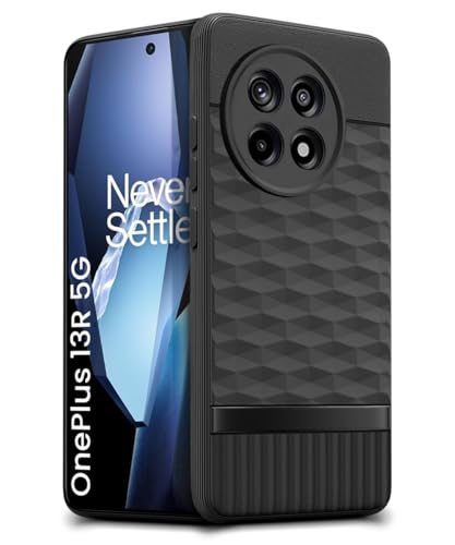 Image of WOW IMAGINE Back Cover for 1+ OnePlus 13R 5G with Hexa Cube Design | Ultra Slim Soft Rubberised Case | Inner Velvet Fabric | Matte Silicone Flexible Mobile Case | Camera Protection - Black