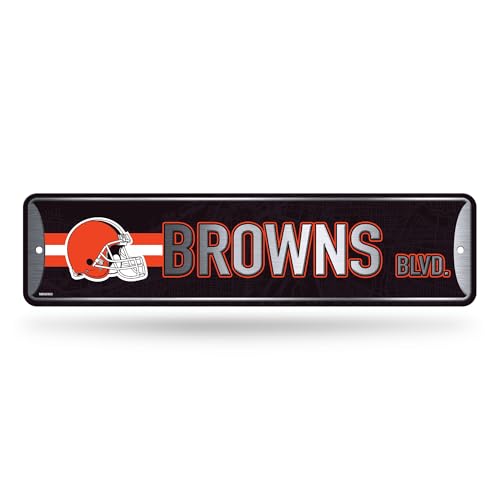Rico Industries NFL Football Cleveland Browns Metal Street Sign 4" x 15" Home Décor - Bedroom - Office - Man Cave