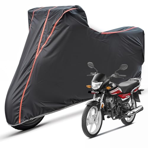 Image of Two Wheelers Bike Body Cover Compatible for Honda CD 110 Dream, UV Resistant, Dustproof, Triple Stitched, Elastic Bottom, Red Piping Motorcycle Cover (Black, Pack of 1)