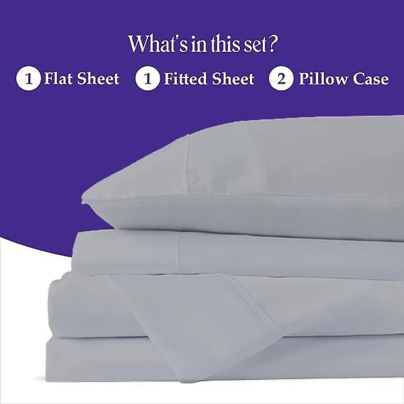 Silver Solid 800TC 100% Cotton - 48" x 75" Bunk Size Sheet Set - Cot Bed RV Bunk & Truck Sleeper - 12" Deep Pocket 4 Piece Sheet Set Perfectly Fit for RV, Truck Sleeper & Cot Bedsheets