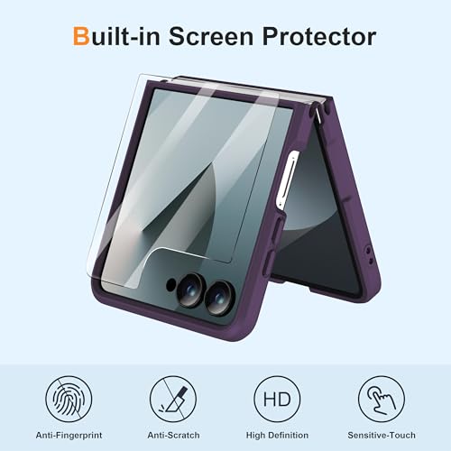 Image of ORETECH Magnetic for Samsung Galaxy Z Flip 7 Case, with [2 x Screen Protector] Translucent Back Non-Slip Hard PC Shockproof Bumper Protective Case for Samsung Z Flip 7 - Deep Purple