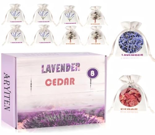 8 Pack Cedar Chips and Natural Dried Lavender Sachets Bags
