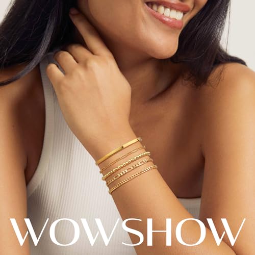 Wowshow Gold Bracelets for Women Bracelet Stack Set 14K Real Gold Plated Link Charm Bracelet Dainty Link Chain Stackable Charm Bracelets Adjustable Bangle Cuff Bracelet Pack Jewelry Gifts for Women2