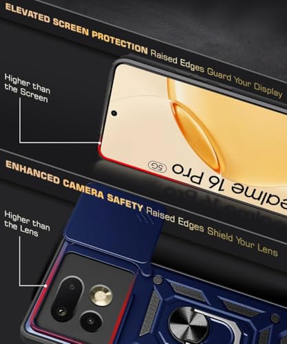 Image of Luxe Back Cover Compatible for Realme 16 Pro 5G | D10 Tough Armor Case | Sliding Camera Shield | 360 Protection | Kickstand Ring Holder | Military-Grade Bumper Case - Blue