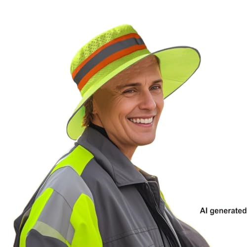 Image of High Visibility Sun Bucket Hat Reflective Neon Boonie Hat Summer Wide Brim Mesh Fishing Cap for Men Women