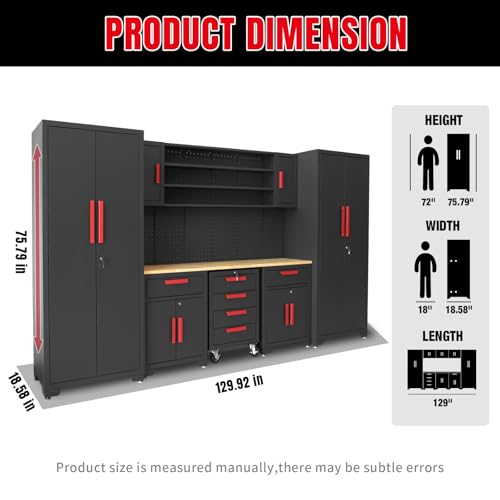 Image of TCE Garage Cabinets Storage System: 8 Piece Cabinet Set with Pegboard, Workshop Cabinet Set in Black - Perfect for Organizing Garage and Tools Home Office