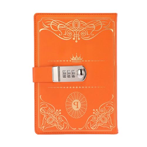 HEMOTON Cuaderno Diario Vintage con Tapa de Pu Naranja y Bloqueo de Código Portátil para Notas y Vacaciones con Diseño Clásico y Seguro Confiable