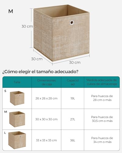 Miniatura 6 de Songmics Cajas De Almacenamiento, Juego De 6 Cajas De Tela No Tejida Con Asa, 30 X 30 X 30 Cm, Unidad De Almacenamiento, Para Estantes, Plegable, Almacenamiento De Ropa, Beige Arena Rfb006k03