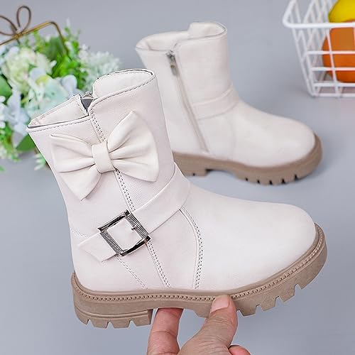Girls Ankle Boots Side Zipper Combat Boots Non Slip Cowgirl Boots Casual Leather Boots for Toddler Little Kid Big Kid2