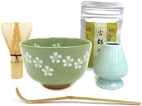 Japanese Matcha Tea Ceremony 6-piece set Beginner Set (Japan import) (Flower-Green)