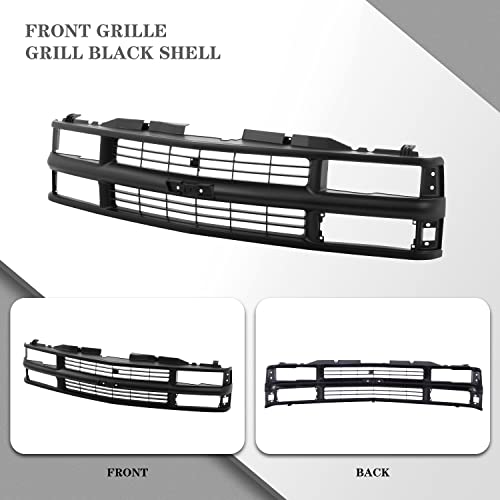 Carpartsdepot Front Grille Grill Black Shell And Black Cross Bar Insert Dual Headlamp Design Type Compatible With Chevy C/K Pickup Truck 1500 2500 3500 Suburban Tahoe Blazer 15981092 Gm1200239 #TOP1